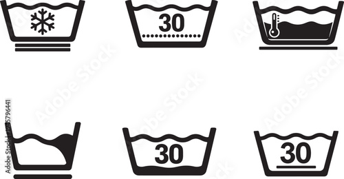  Clothing laundry wash tub cold gentle cycle temperature mark for fabric care vector
