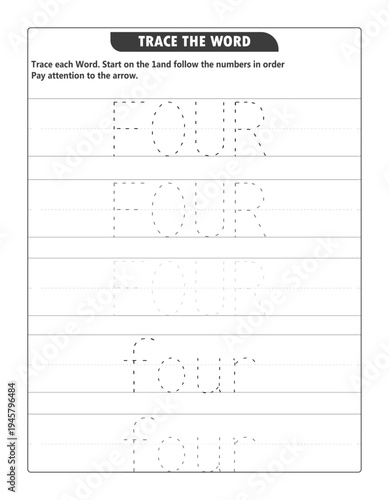 Number Four Tracing Worksheet for Kids: Uppercase and Lowercase Letter Writing Practice