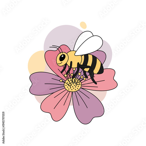 Bee collects nectar on a flower during spring equinox