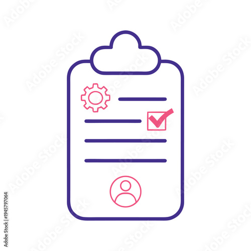 Purple Clipboard with Gear Checkmark and User checklist