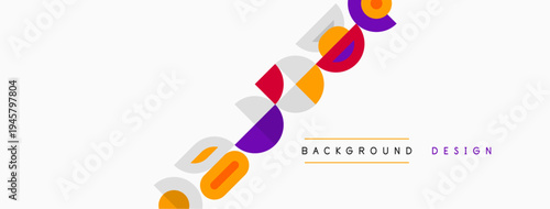 Abstract colorful shapes form diagonal pattern. Minimalist design with text elements background, design. Bright hues create modern aesthetic.