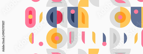 Abstract geometric pattern. Shapes overlap, creating colorful, playful design. Soft hues dominate composition.