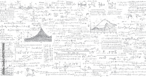 Handwritten mathematical equations and graphs on a white background. complex calculations and scientific formulas