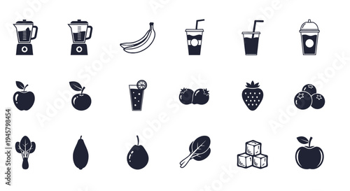 Healthy Smoothie Ingredients and Tools Vector Illustration in Minimalist Style