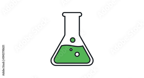 Illustrated chemical flask with green liquid, perfect for science or laboratory themes