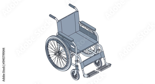 A detailed illustration of a standard manual wheelchair with large rear wheels and smaller front casters.