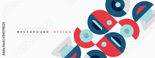 Abstract geometric pattern. Red, blue, white shapes create dynamic visual texture. Minimalist design suitable for backgrounds.