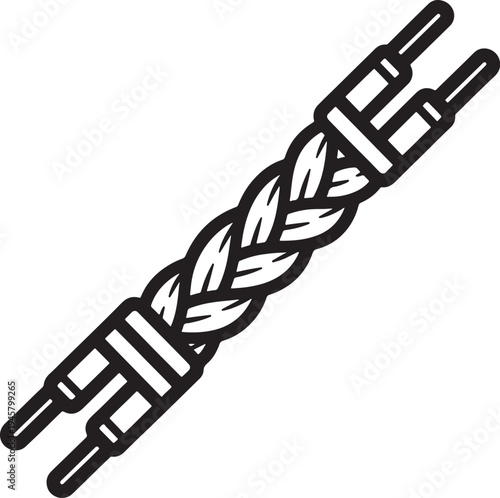 Black and white twisted wire cable with metal connectors also transparent background