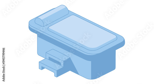 Isometric View of a Modern Blue Bathtub with Integrated Steps and Sleek Design.