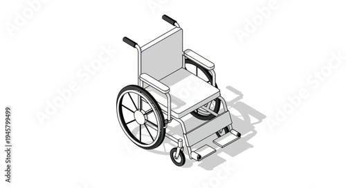 Isometric Wheelchair Illustration on White Background.