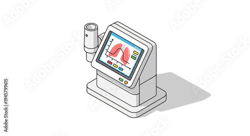 Medical Ventilator Machine Displaying Lung Function Data Isometric Illustration.