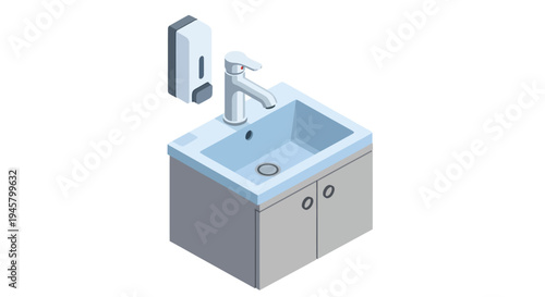 Modern Bathroom Sink with Soap Dispenser Isometric View.