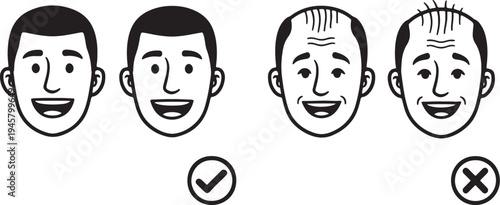 Of four male faces with different hairstyles and facial expressions also transparent background