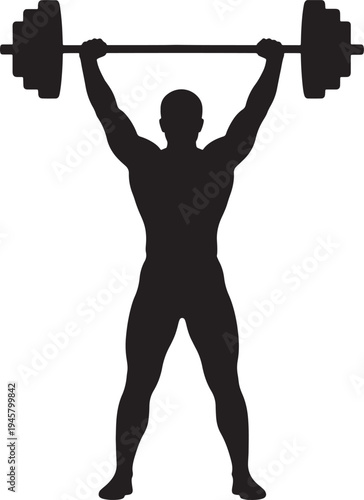 Silhouette of a person lifting a barbell overhead also transparent background