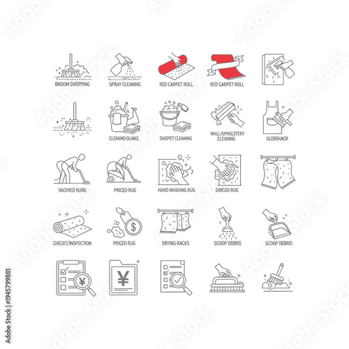 A collection of 20 icons depicting various household and office tasks