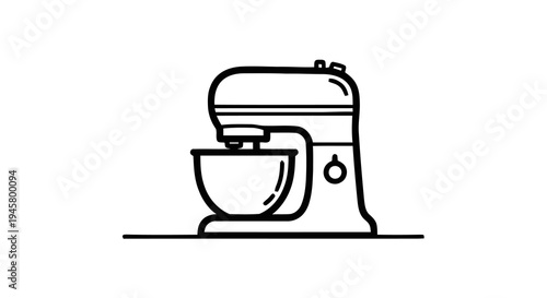 Vector illustration of a stand mixer, a kitchen appliance used for mixing, kneading, and whipping ingredients, depicted in a simple line art style, perfect for culinary and baking themes