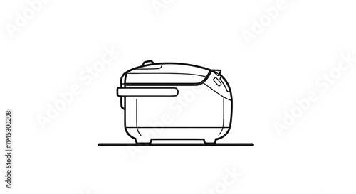 Line art illustration of a modern electric rice cooker or multicooker appliance, side view, simple kitchen equipment icon for cooking