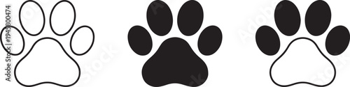 Three stylized paw prints in different and colors also transparent background dog paw cat paw animal footprint