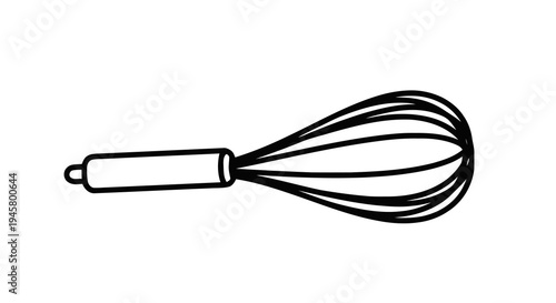 Hand whisk for mixing ingredients, kitchen tool for cooking and baking, simple line art icon of a wire whisk