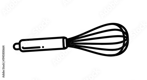Hand drawn kitchen whisk icon, simple doodle style illustration of a wire whisk used for cooking, baking, and mixing ingredients