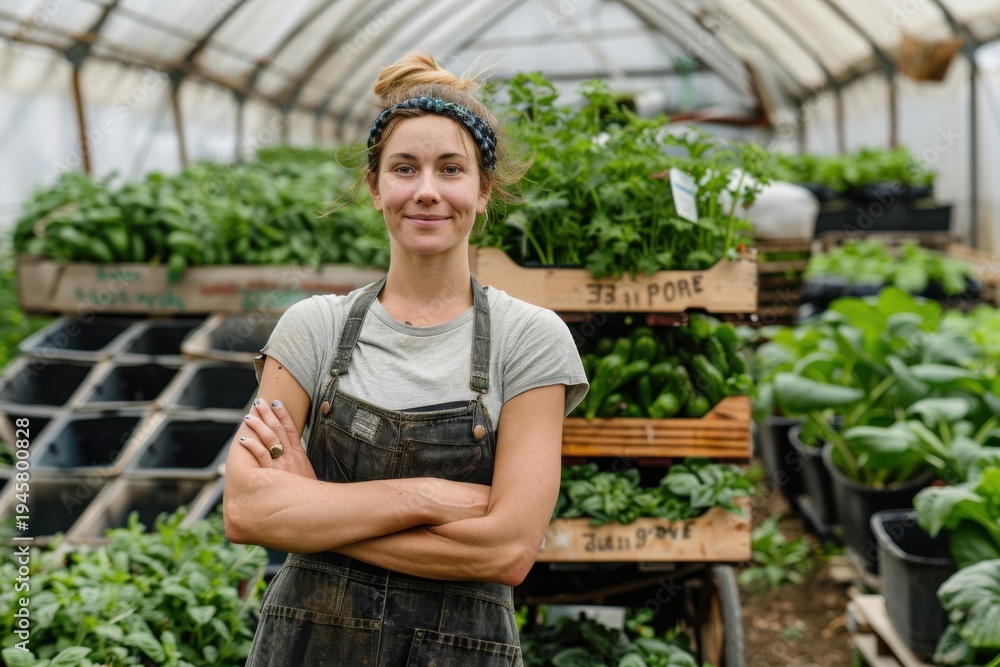 Obraz premium Woman Farmer Leading Organic Herb Production 