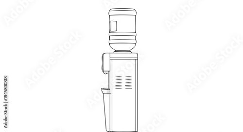 Minimalist vector sketch depicting a water cooler machine, emphasizing its clean lines and essential form for dispensing chilled and room-temperature water in various environments
