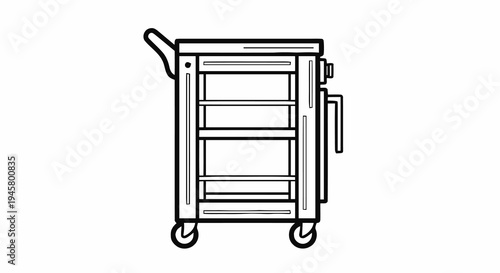 Line art icon of a multi-shelf utility cart on wheels, perfect for mobile storage and transport. Symbolizes efficient organization and convenience in professional settings