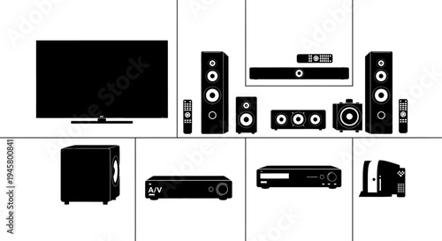 Home theater system with tv and sound equipment electronic devices for entertainment