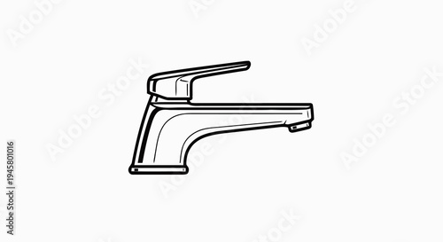 Modern single-handle water faucet illustration, perfect for bathroom or kitchen design projects, featuring a sleek chrome finish and minimalist style outline icon