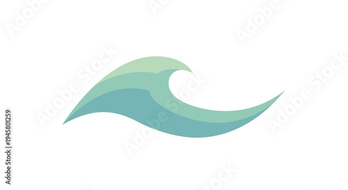 Abstract illustration of a stylized wave in shades of blue and green on a white background