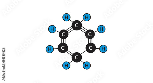 Benzene molecule illustration showing chemical bonds and atoms against a white backdrop