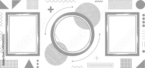 Geometric Abstract Composition with Circles Squares and Lines in Gray Tones pattern shape