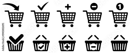 shopping cart basket icon vector set