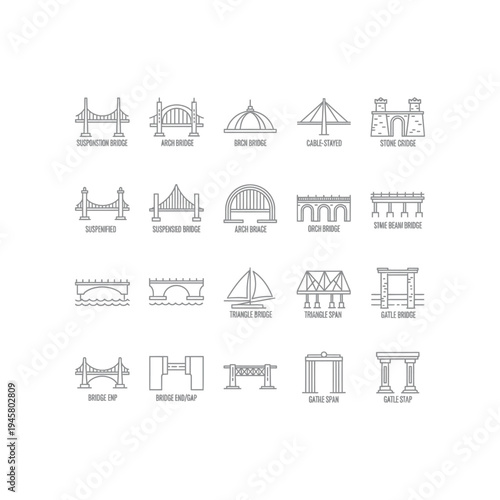 A collection of architectural structures and bridge designs