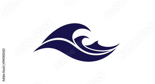 Abstract illustration of stylized ocean waves in dark blue against a white background