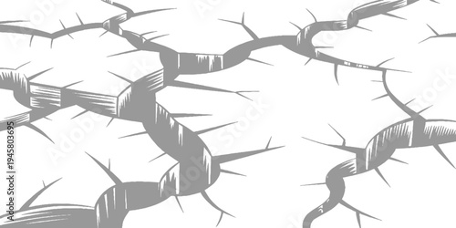 Thorny grey branches with sharp spikes against white background abstract pattern