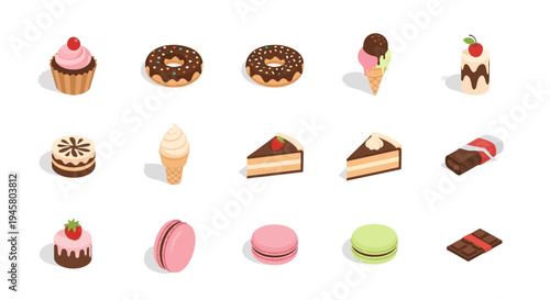 Assortment of Sweet Treats: A Delightful Collection of Desserts in Isometric View