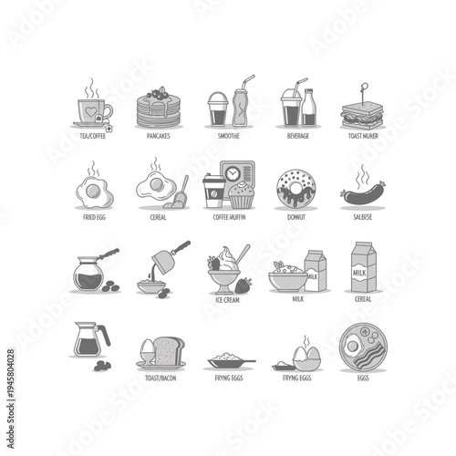 A collection of kitchen and food icons