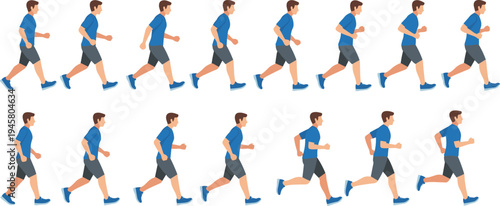 Running Motion Sequence Illustration Showing Male Athlete Jogging Step by Step Movement Frames for Sports Fitness Animation