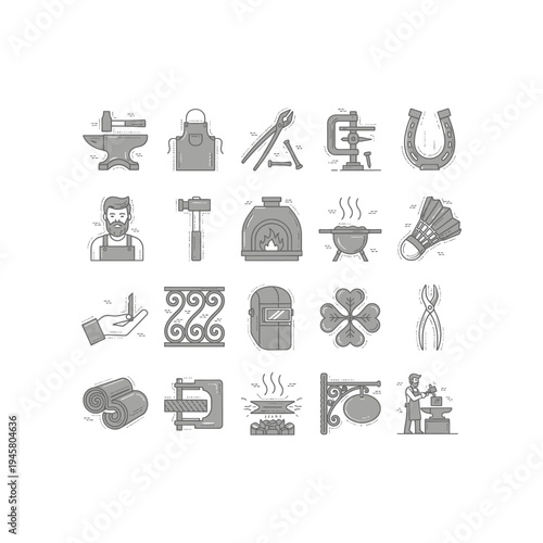 Blacksmithing tools and equipment icons