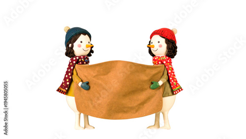 Cute Cartoon Snowman Vector Characters Set Wearing Colorful Scarves and Winter Hats: Perfect for Christmas, Holiday, and New Year Celebration Designs.