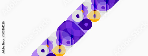 Abstract shapes, purple hues dominate design. White background provides contrast, creating modern visual effect. Minimalist composition.