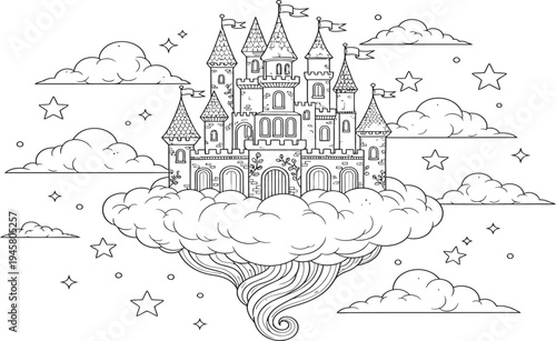 Fantasy castle coloring page for kids coloring book illustration