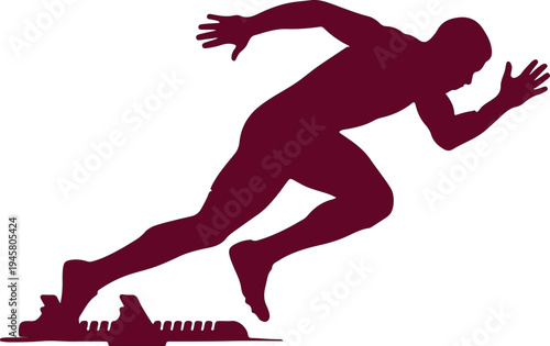 Silhouette of a runner in maroon sprinting from starting blocks