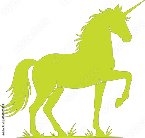 Green Unicorn Silhouette Standing On Grass mythical creature