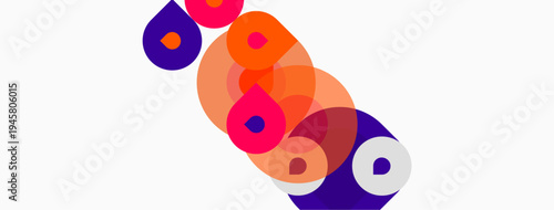 Abstract colorful overlapping circles. Shapes vary size, hue. Background is white. Modern design element, vibrant composition.