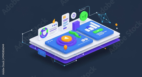 Abstract illustration of data analysis and digital interface components visualization
