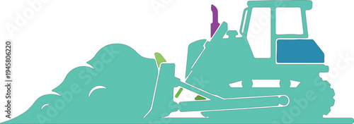 Teal Bulldozer Pushing Green Hill Silhouette construction