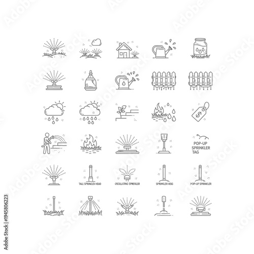 A collection of black and white icons related to gardening and yard work