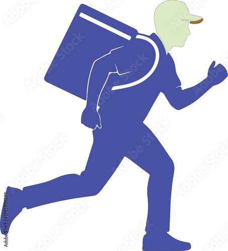 Blue Silhouette of Person Carrying Box Running delivery
